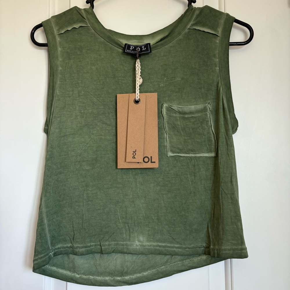 Pol Women’s Green Acid Wash Tank With Front Pocket NWT* - Size S - Picture 4 of 6